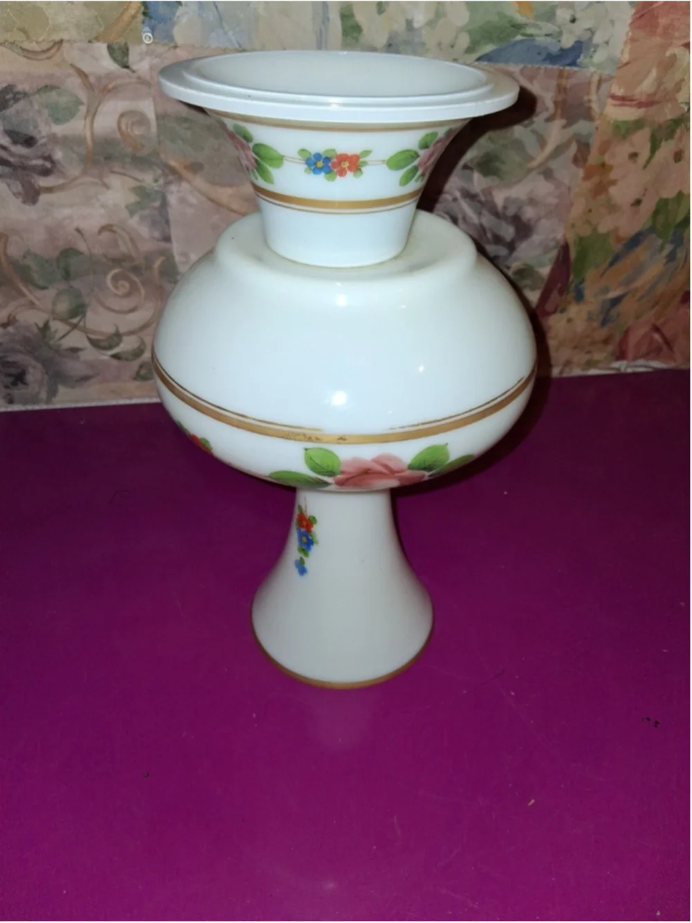 Vase or Lamp?Porcelain floral vase white pink green blue gold trim glossy finish